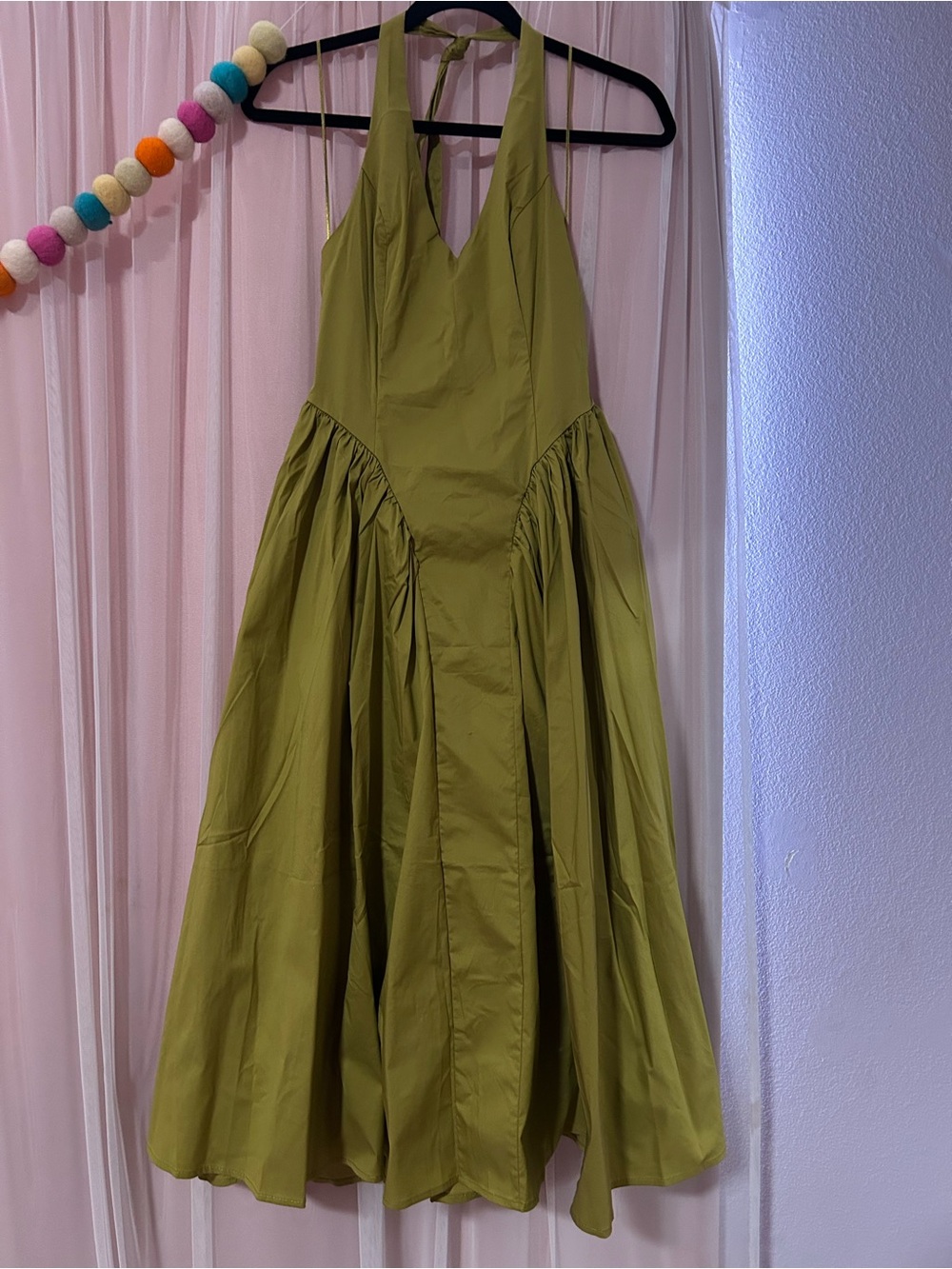Fashion Nova Olive Green Halter Twirl Dress